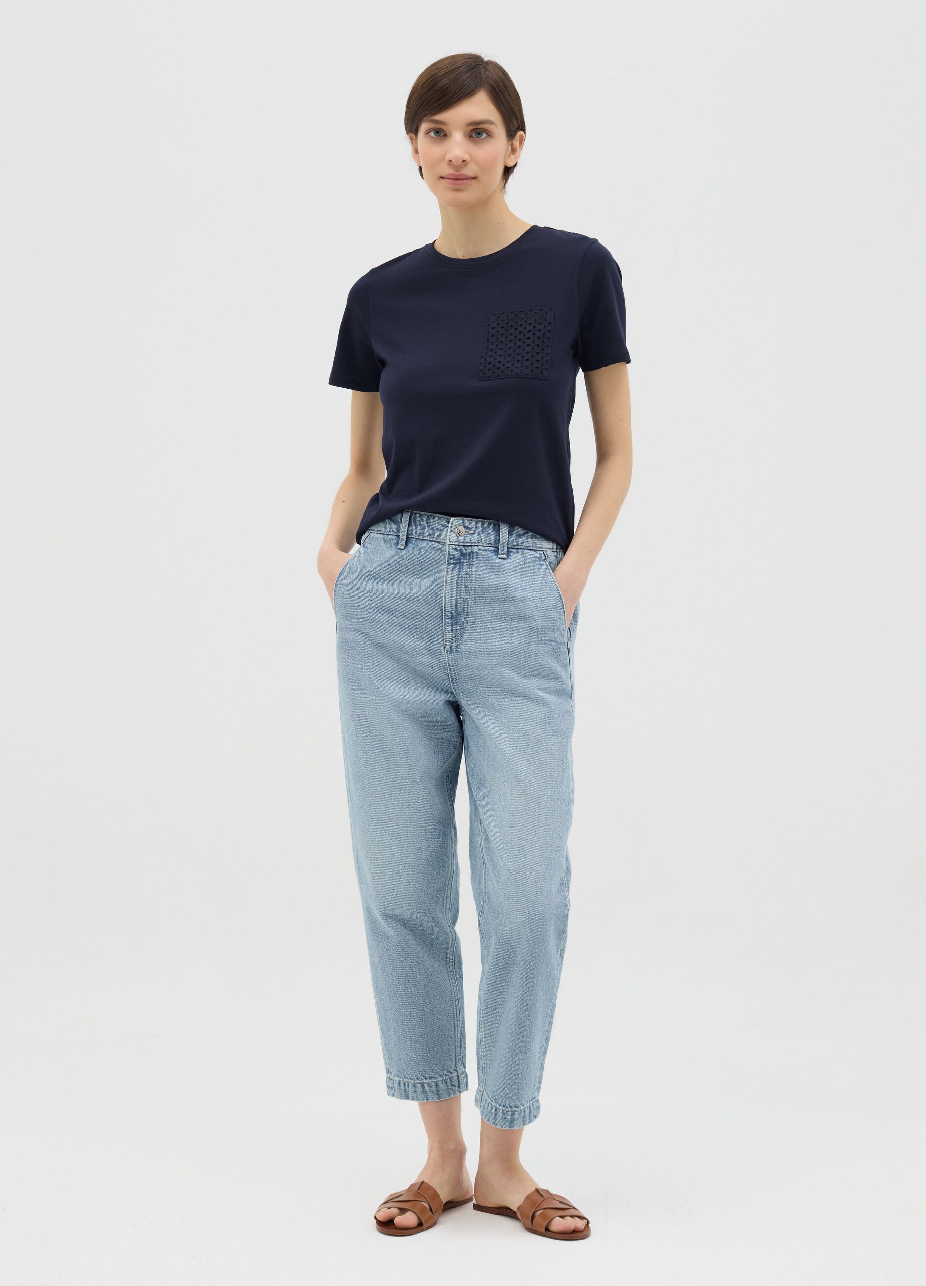Blue T-shirt with embroidered pocket in Ovs cotton