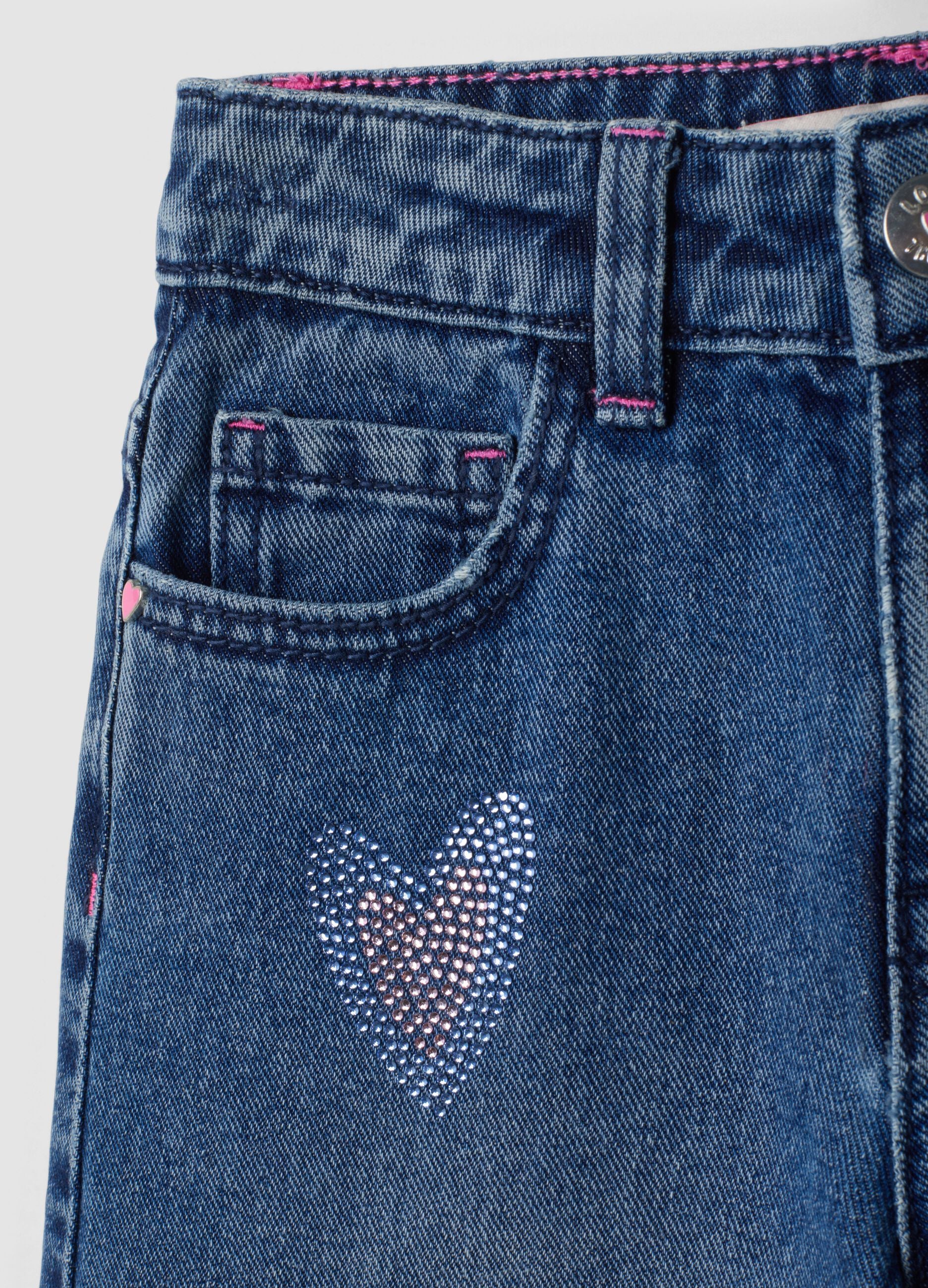 Pure cotton denim jeans with heart details