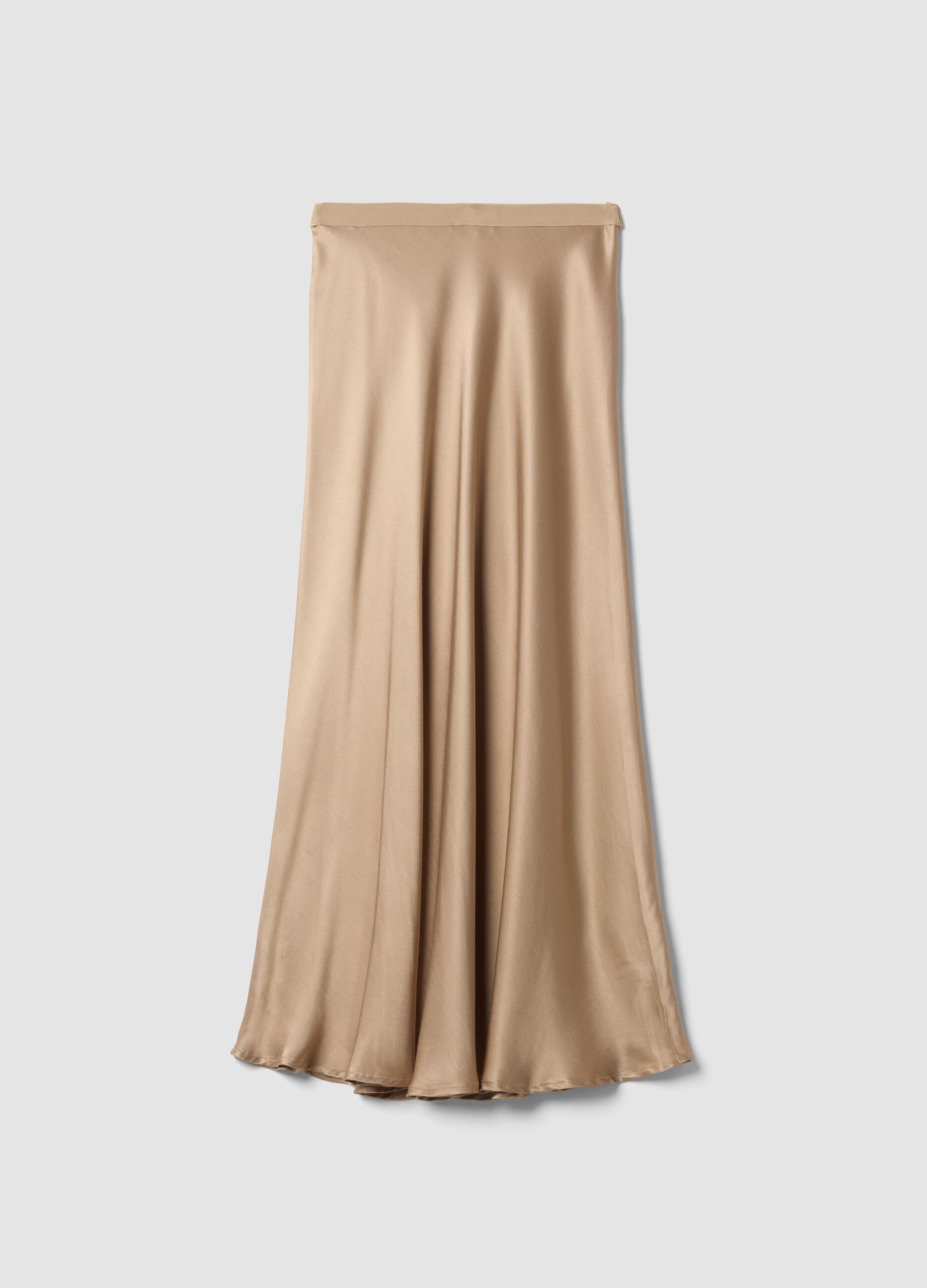 Long beige skirt in pure satin-look viscose
