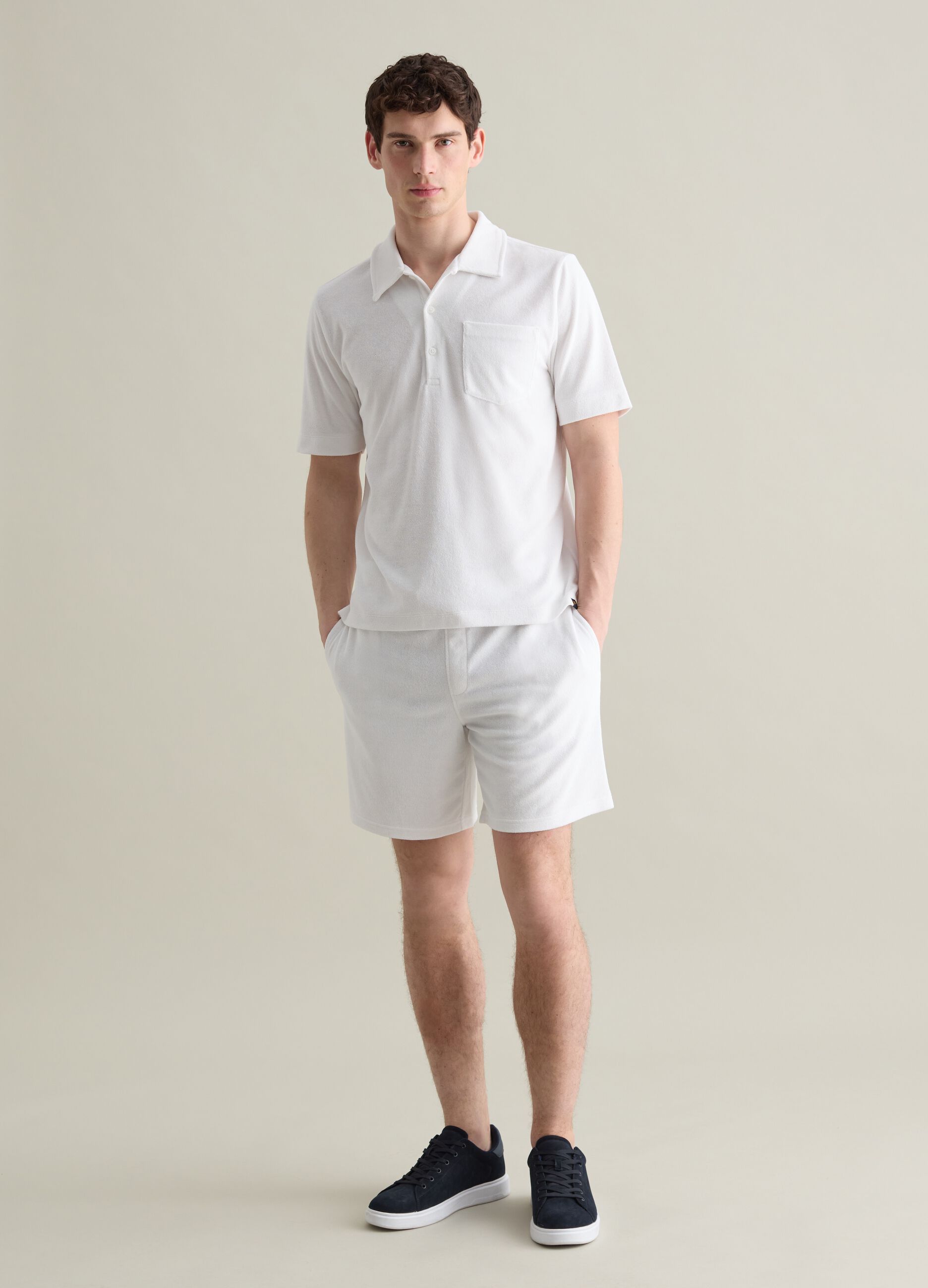 White cotton blend Bermuda shorts