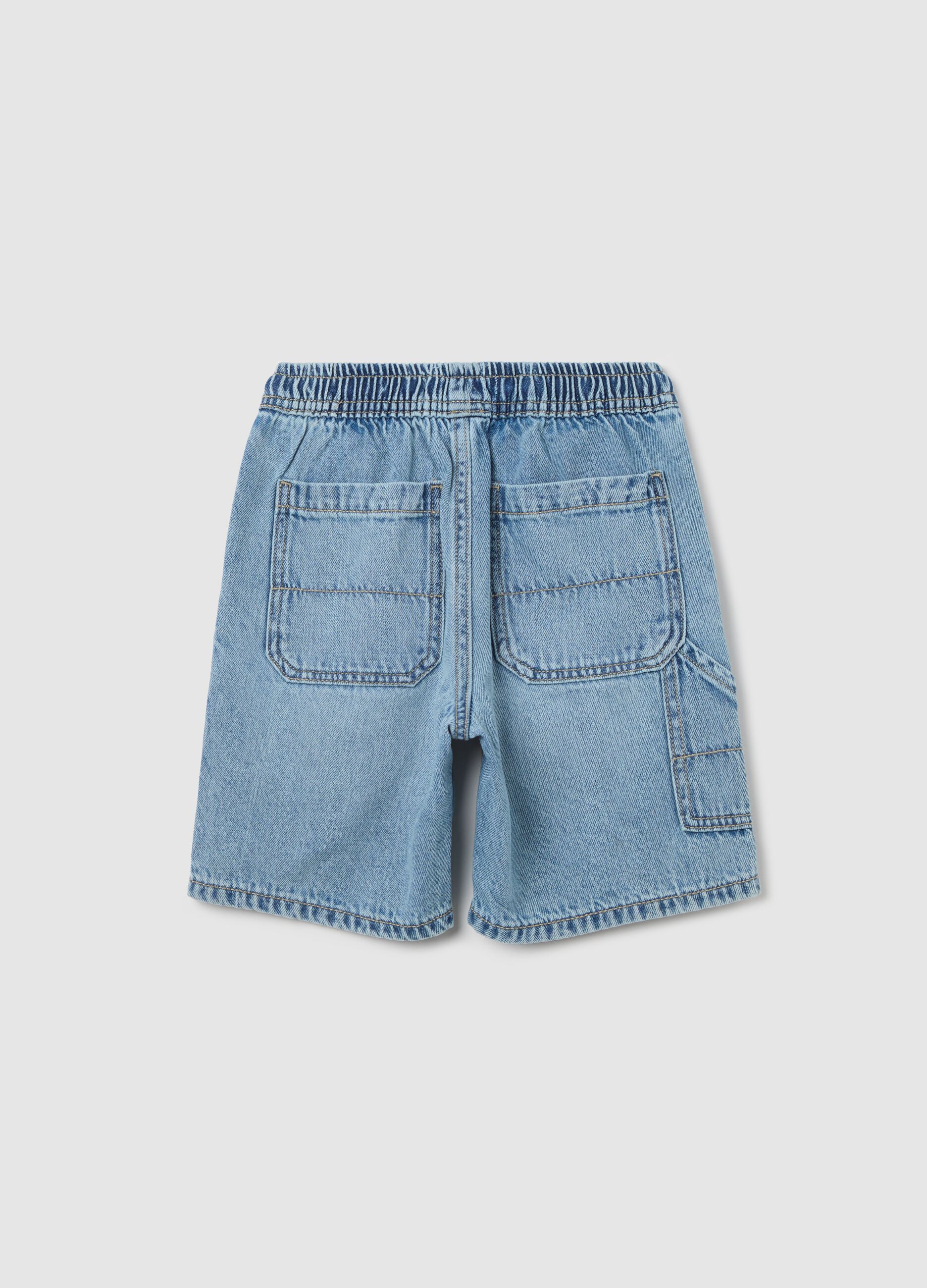 Denim Bermuda joggers with pockets and drawstring