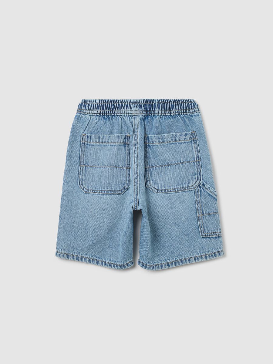 Denim Bermuda joggers with pockets and drawstring_1