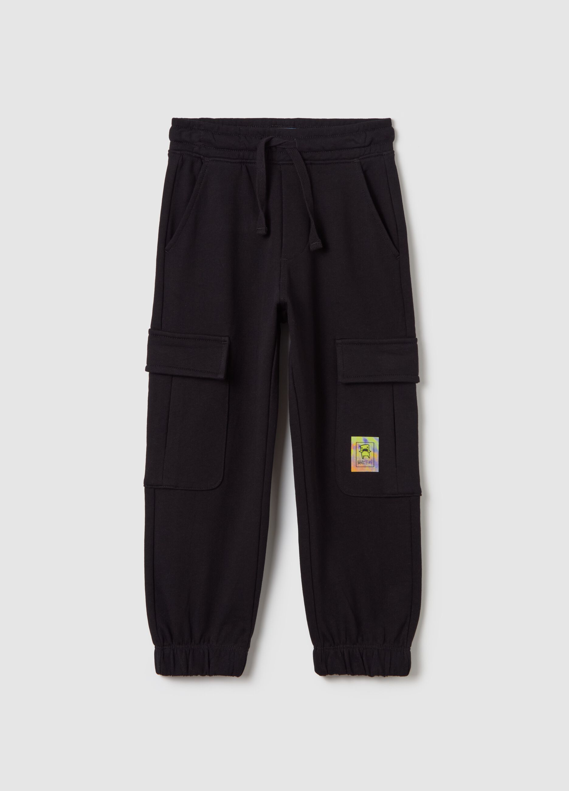 Cargo joggers with drawstring and monsters print