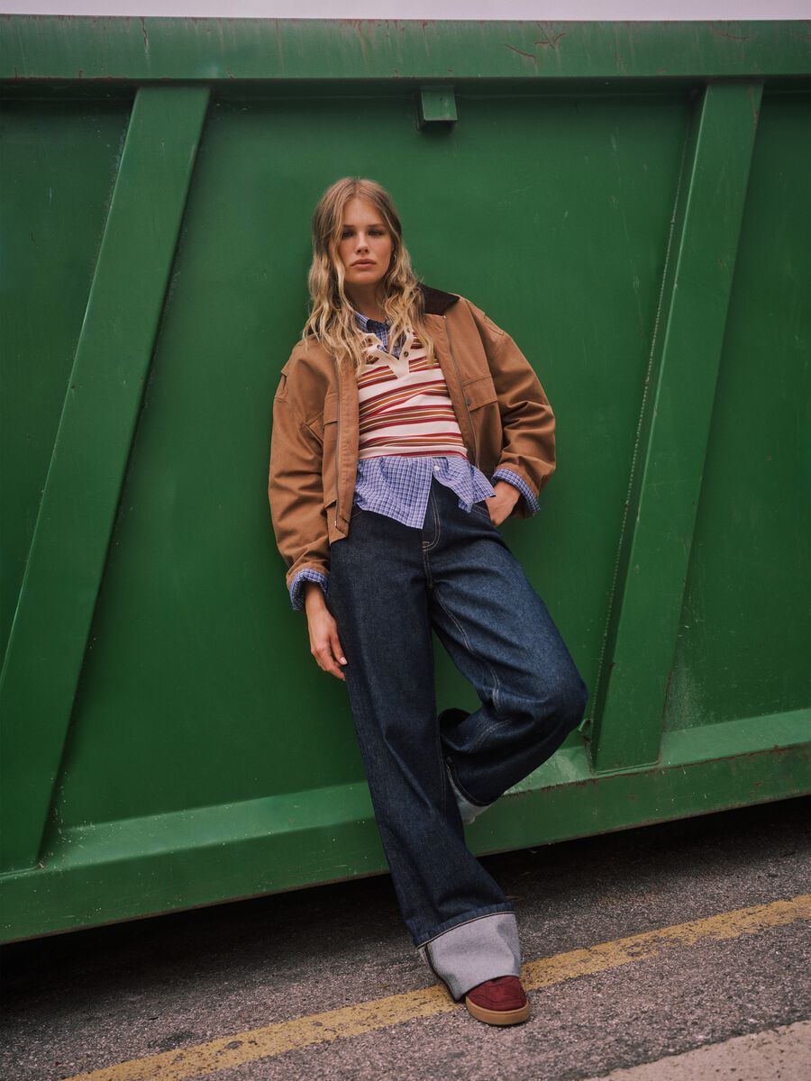 Straight-leg blue pure cotton jeans_0