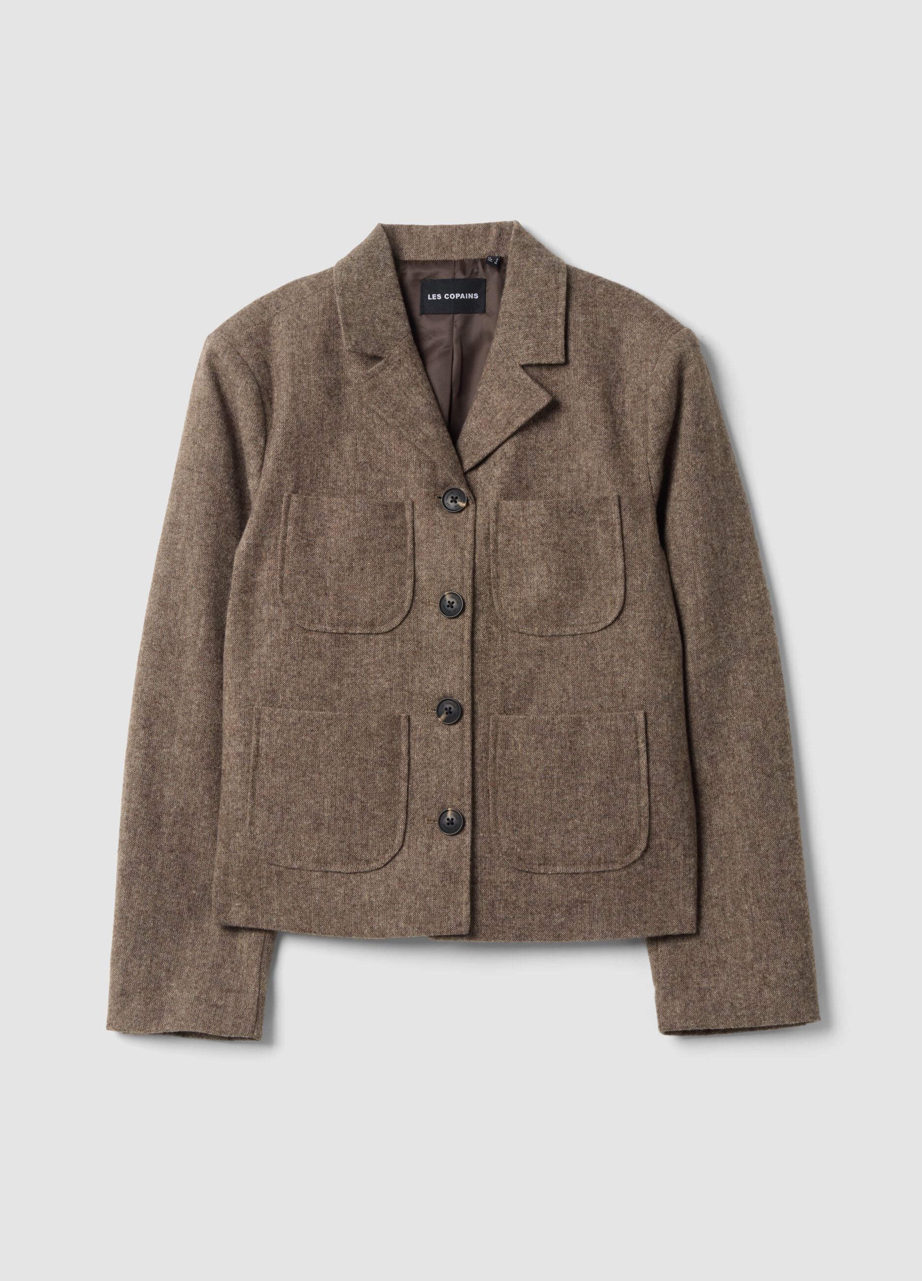 Brown wool-blend blazer with classic lapel