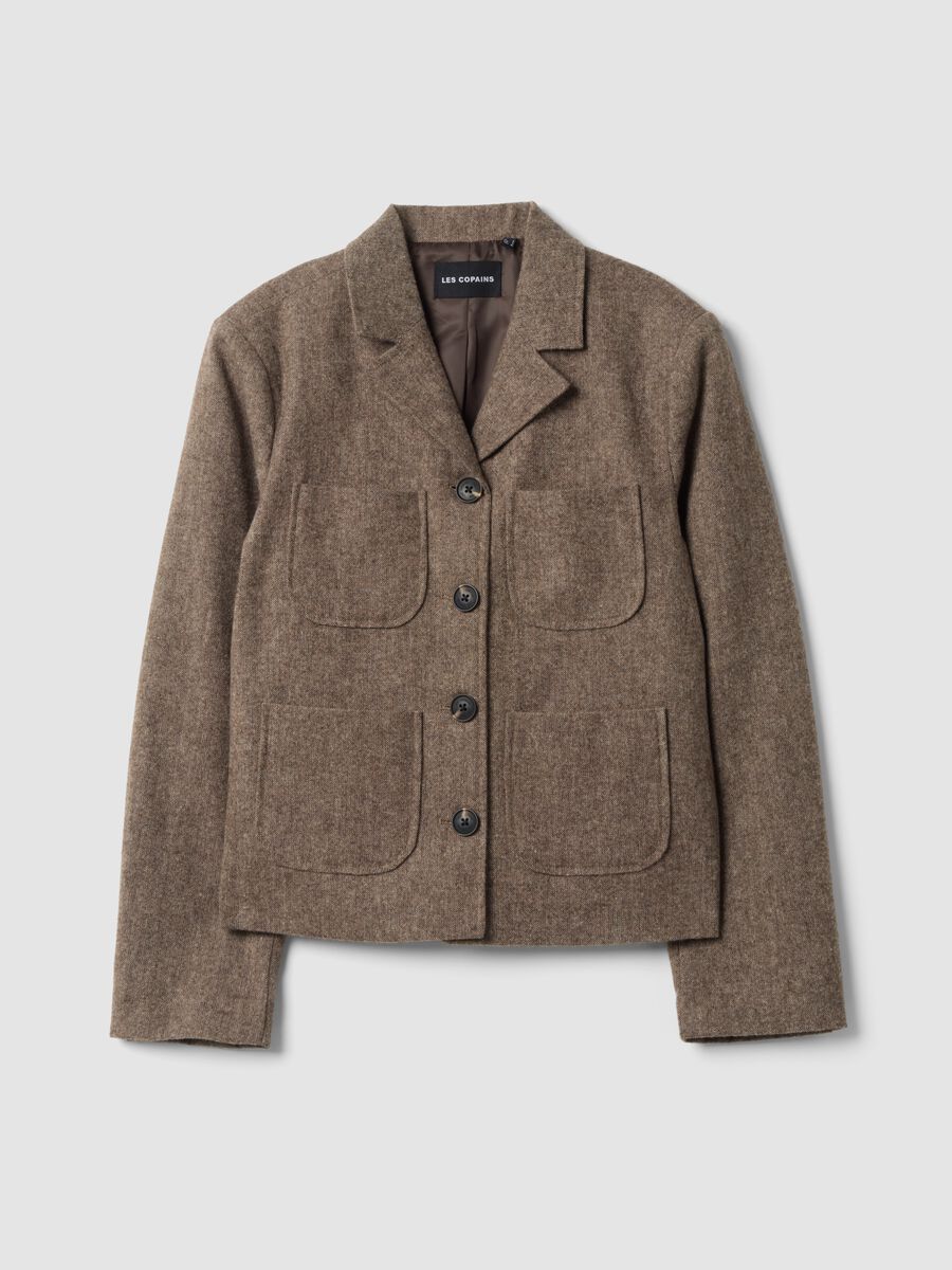 Blazer marrone in misto lana con rever classico_0