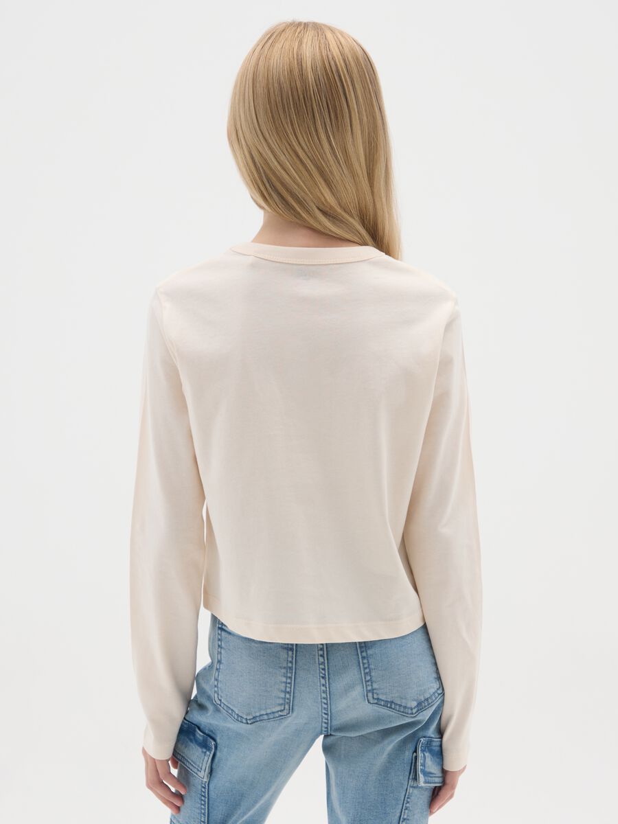 Maglietta da ragazza in puro cotone beige con stampa_1