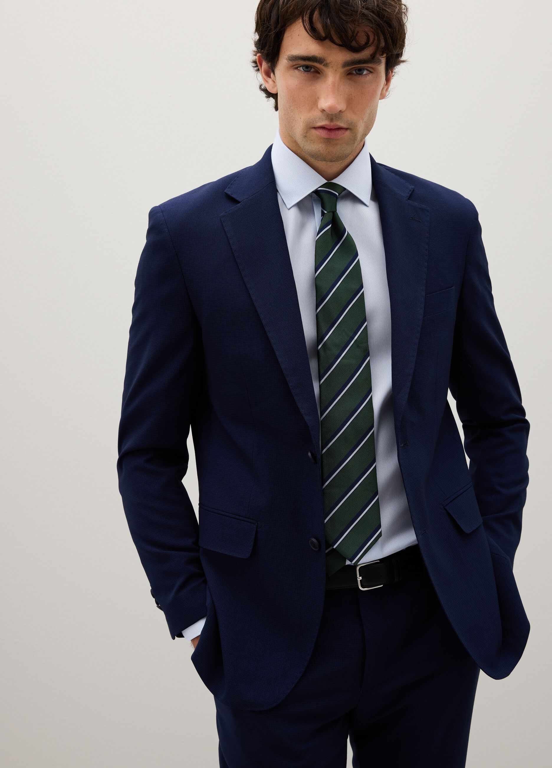 Slim fit blue stretch fabric blazer