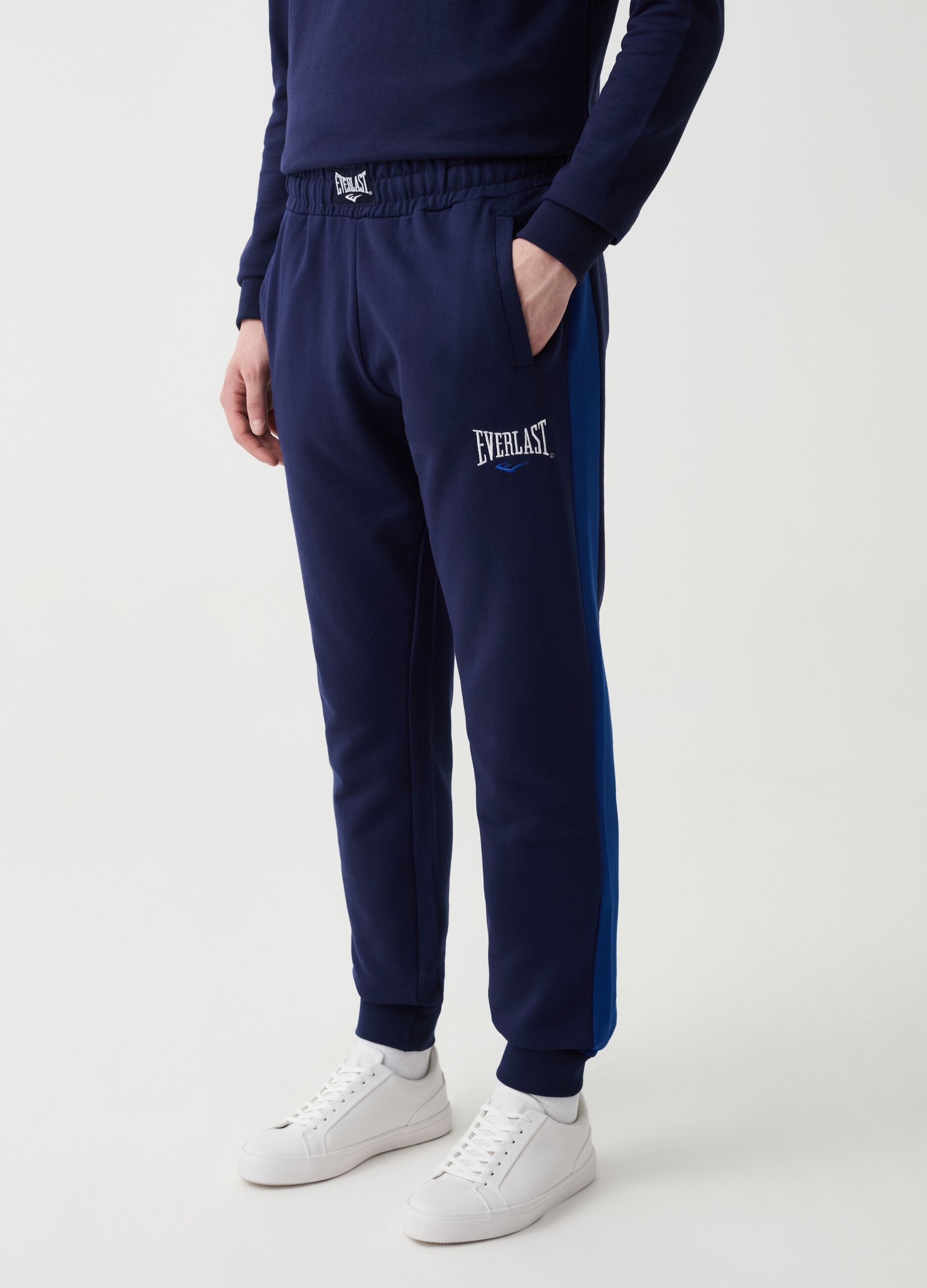 Joggers with contrasting bands and embroidered logo