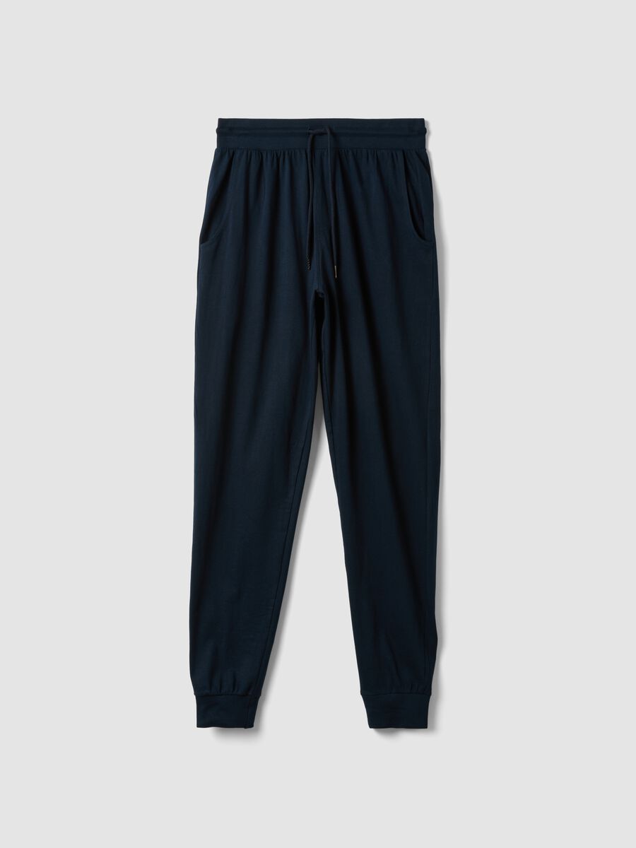 Pantaloni pigiama blu in cotone organico con coulisse_4