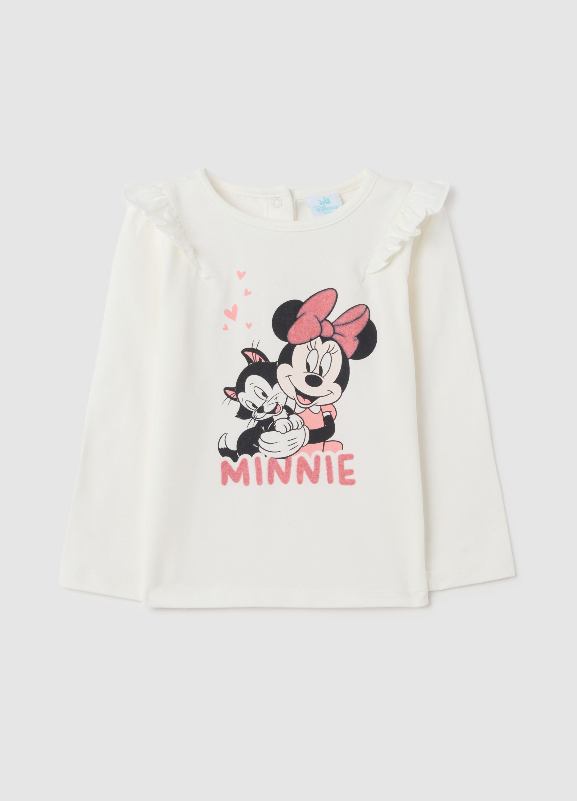Maglietta da bambina in cotone bianca regular fit con volant