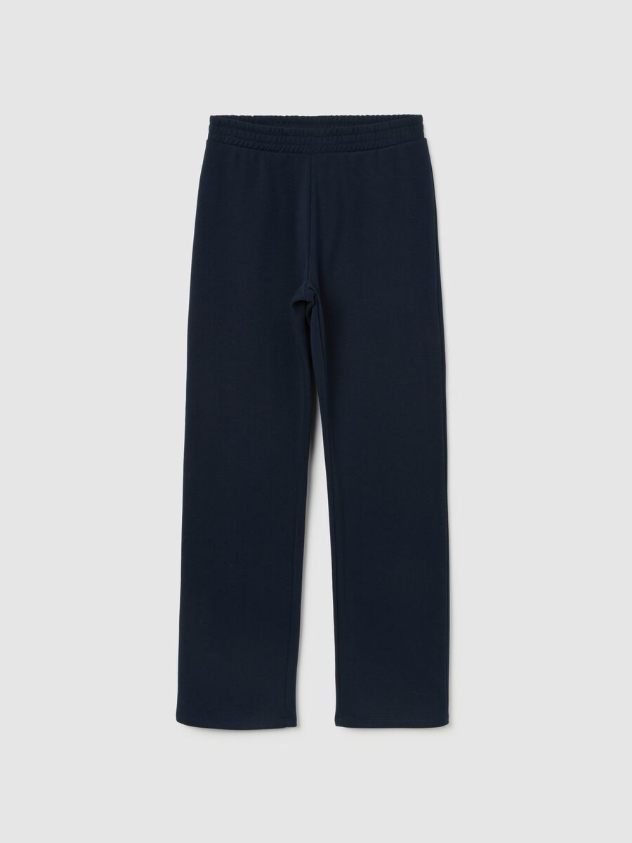 Blue cotton-blend regular fit trousers with elastic waistband_0