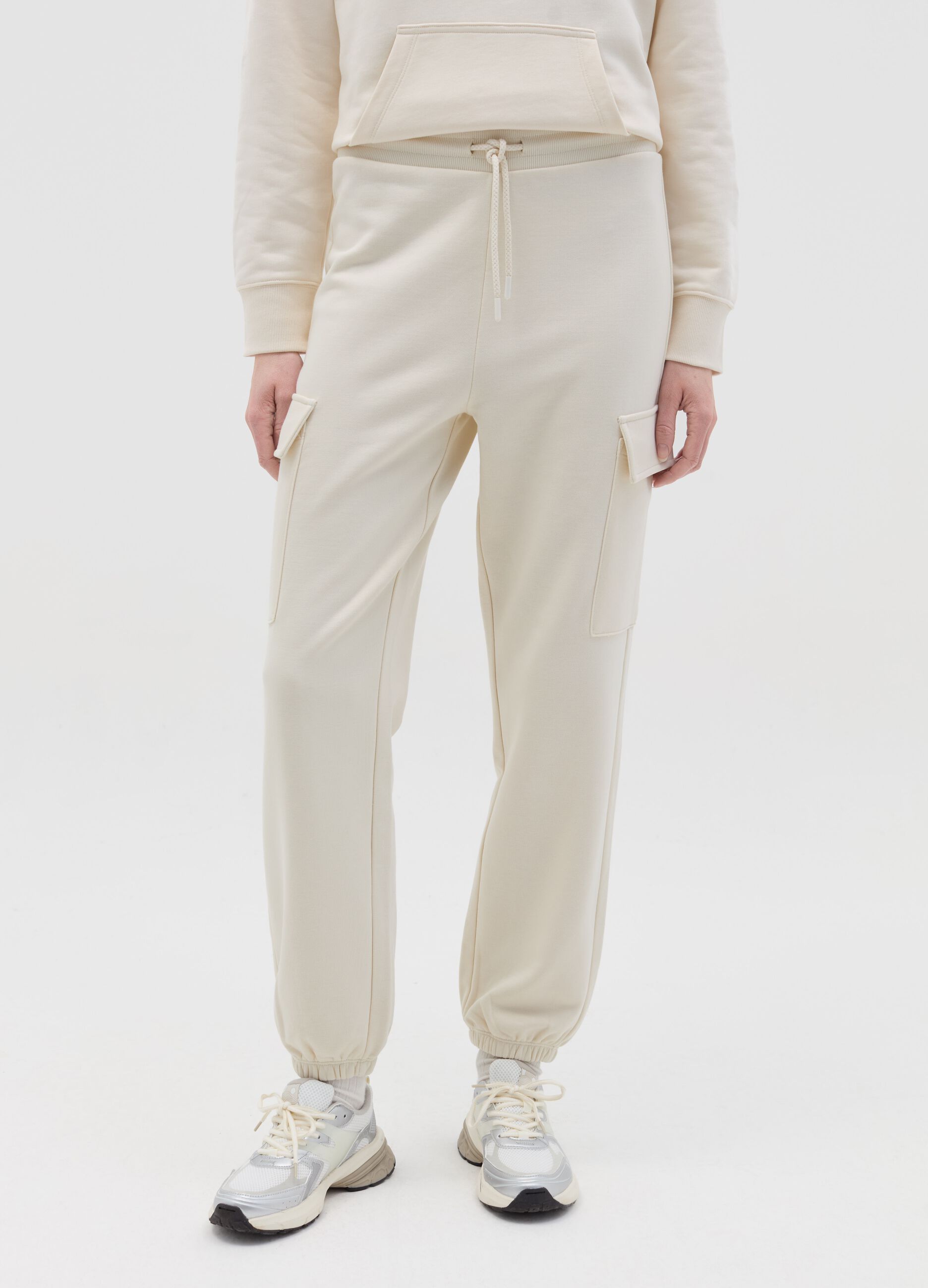 Cargo joggers in fleece with drawstring