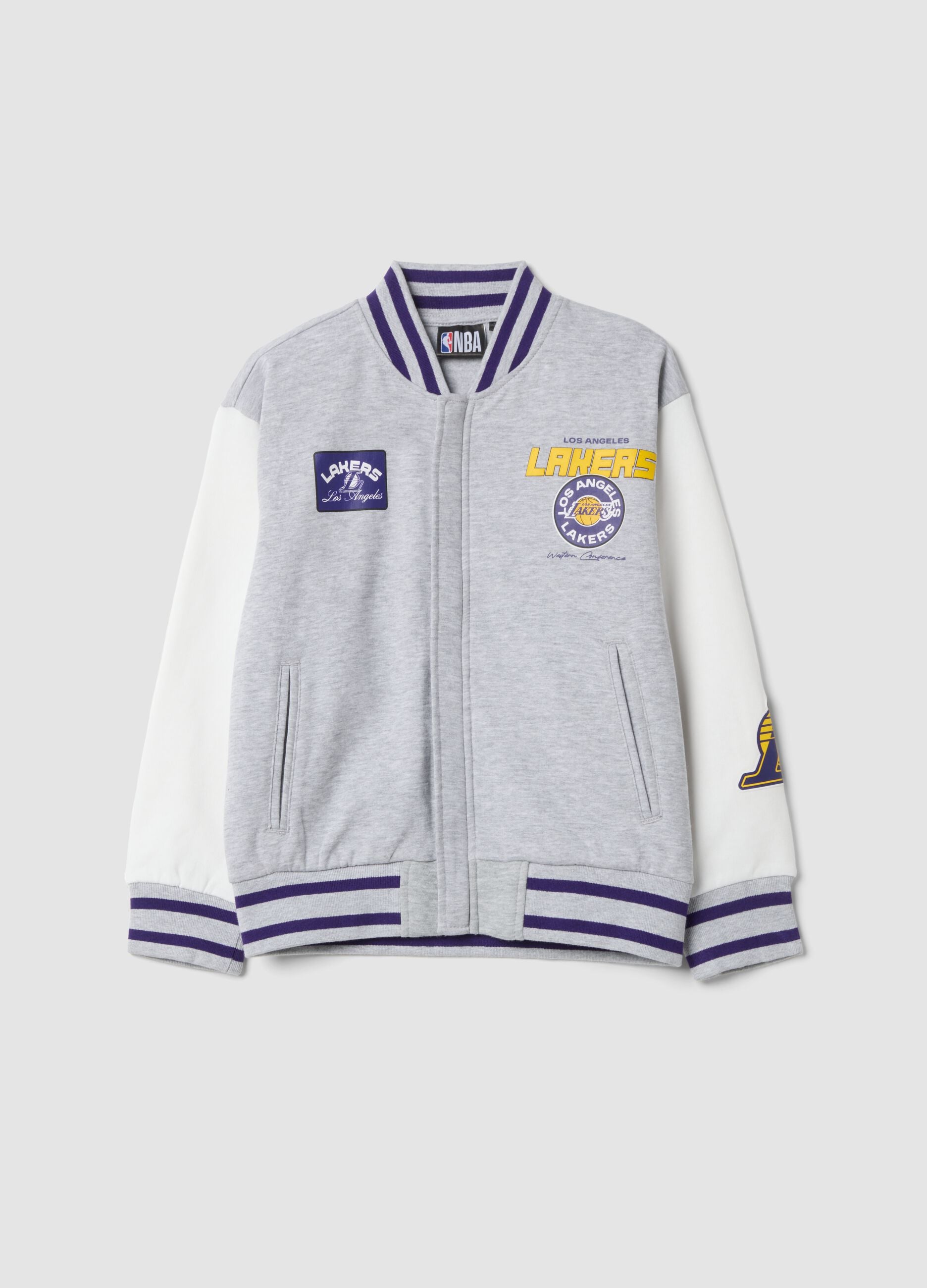 Felpa grigio melange in puro cotone con stampa Lakers