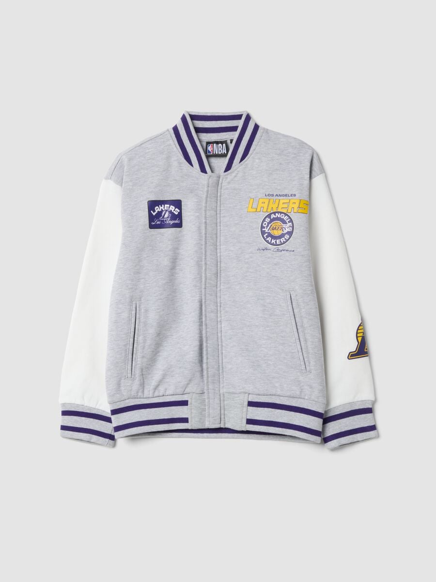 Grey marl pure cotton hoodie with Lakers print_0