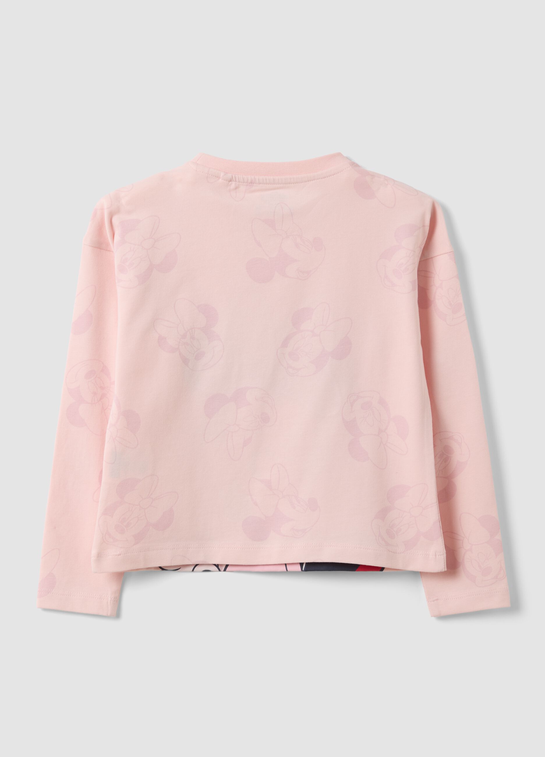 T-shirt rosa in cotone elasticizzato con girocollo e stampa Minnie