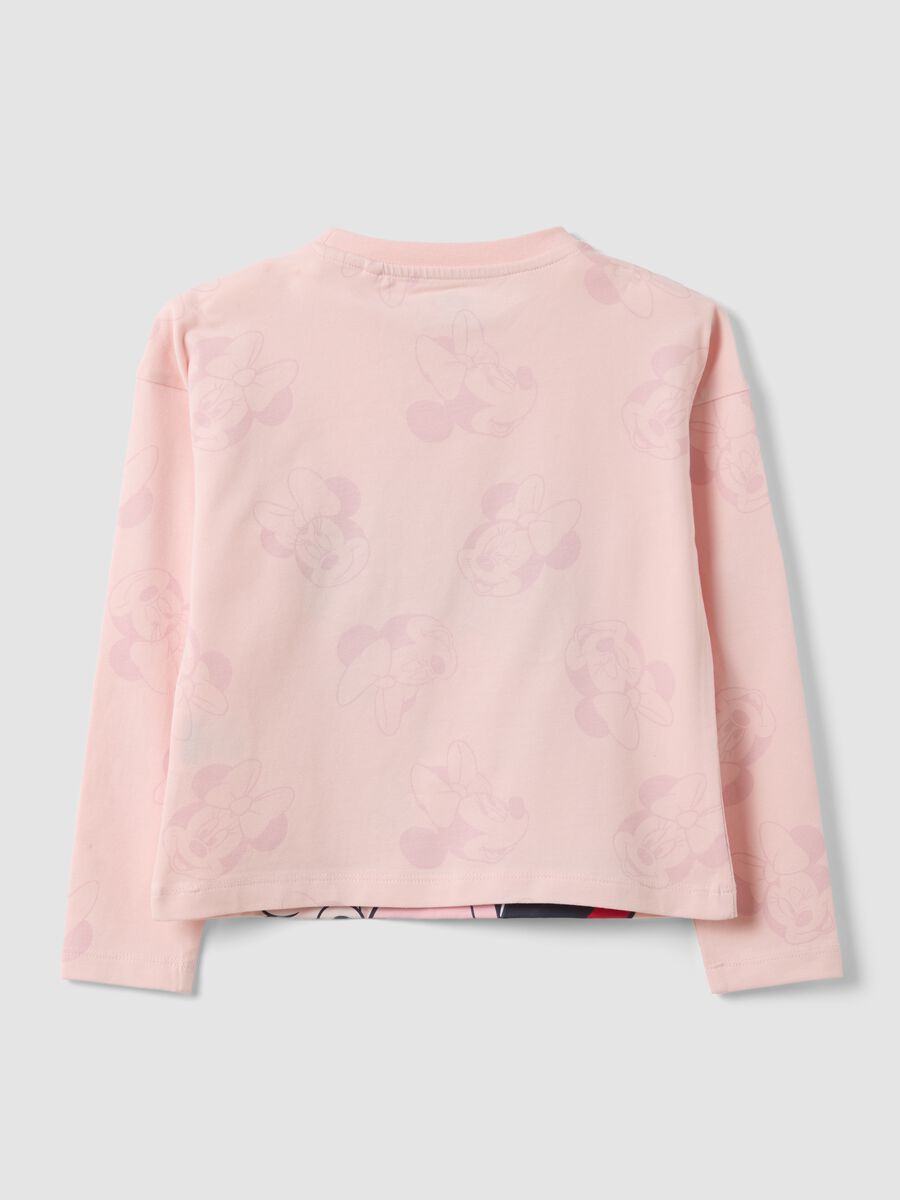 T-shirt rosa in cotone elasticizzato con girocollo e stampa Minnie_1