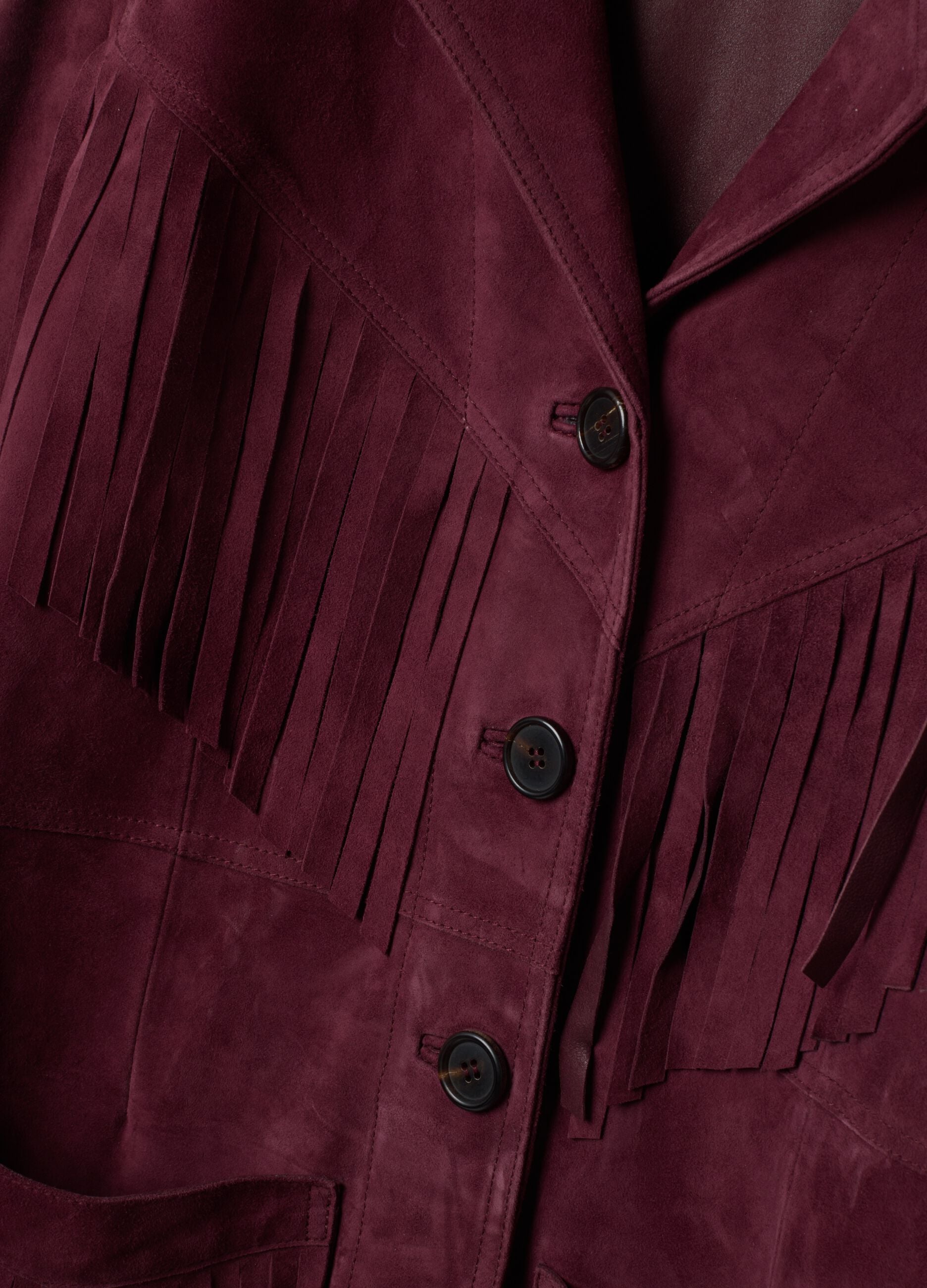 Red genuine leather fringed blazer, regular fit