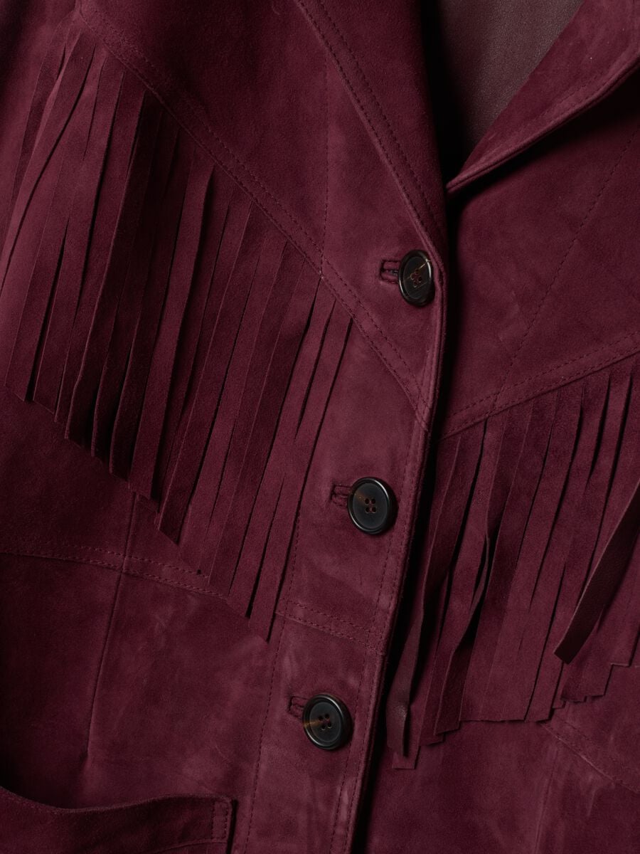 Blazer rosso in vera pelle con frange regular fit_2