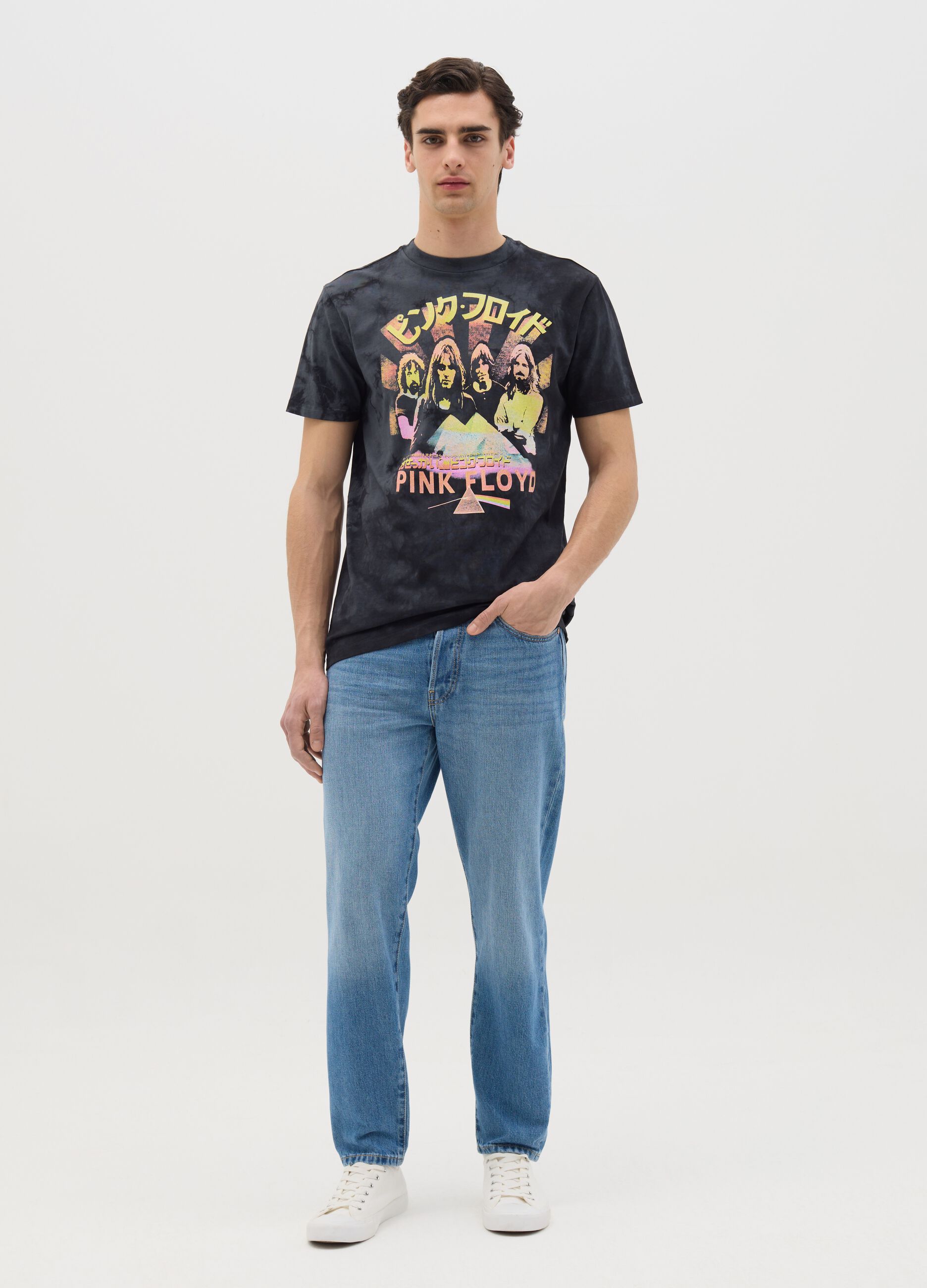 Tie-dye T-shirt with Pink Floyd print
