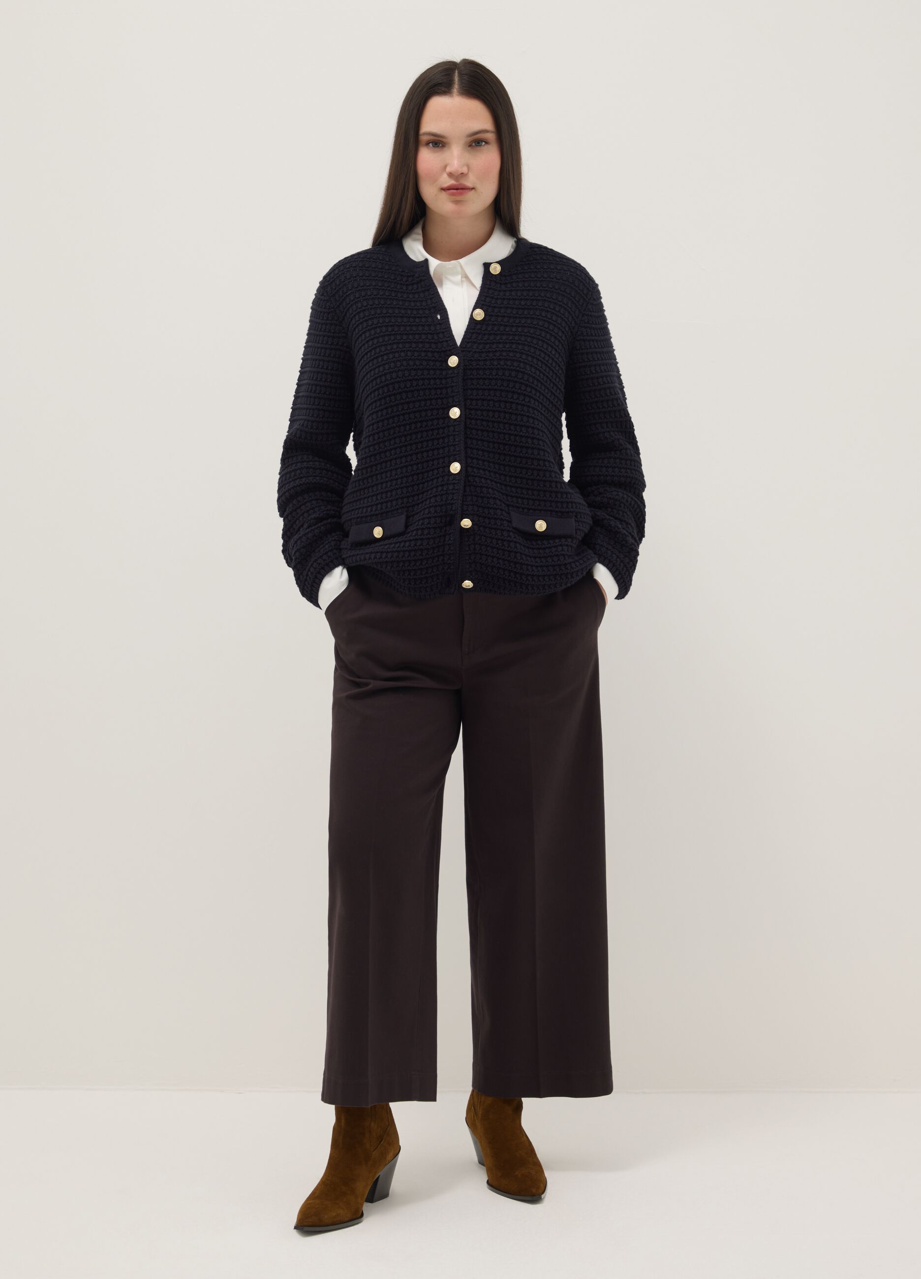 Black pure cotton regular fit cardigan with gold buttons