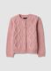 Pink crew-neck openwork knit cardigan_0