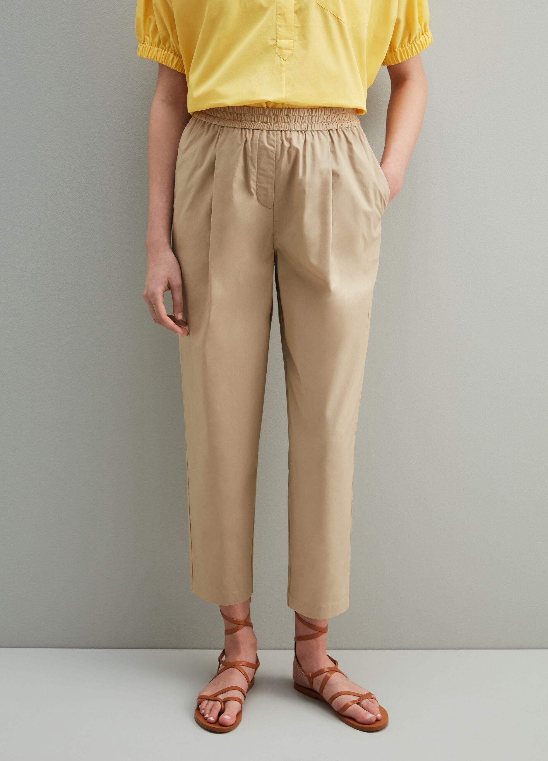 High-waisted cotton trousers