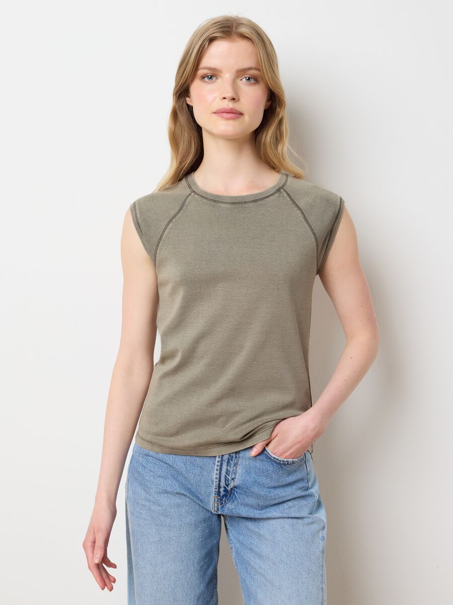 Women's fitted green pure cotton tank top_1