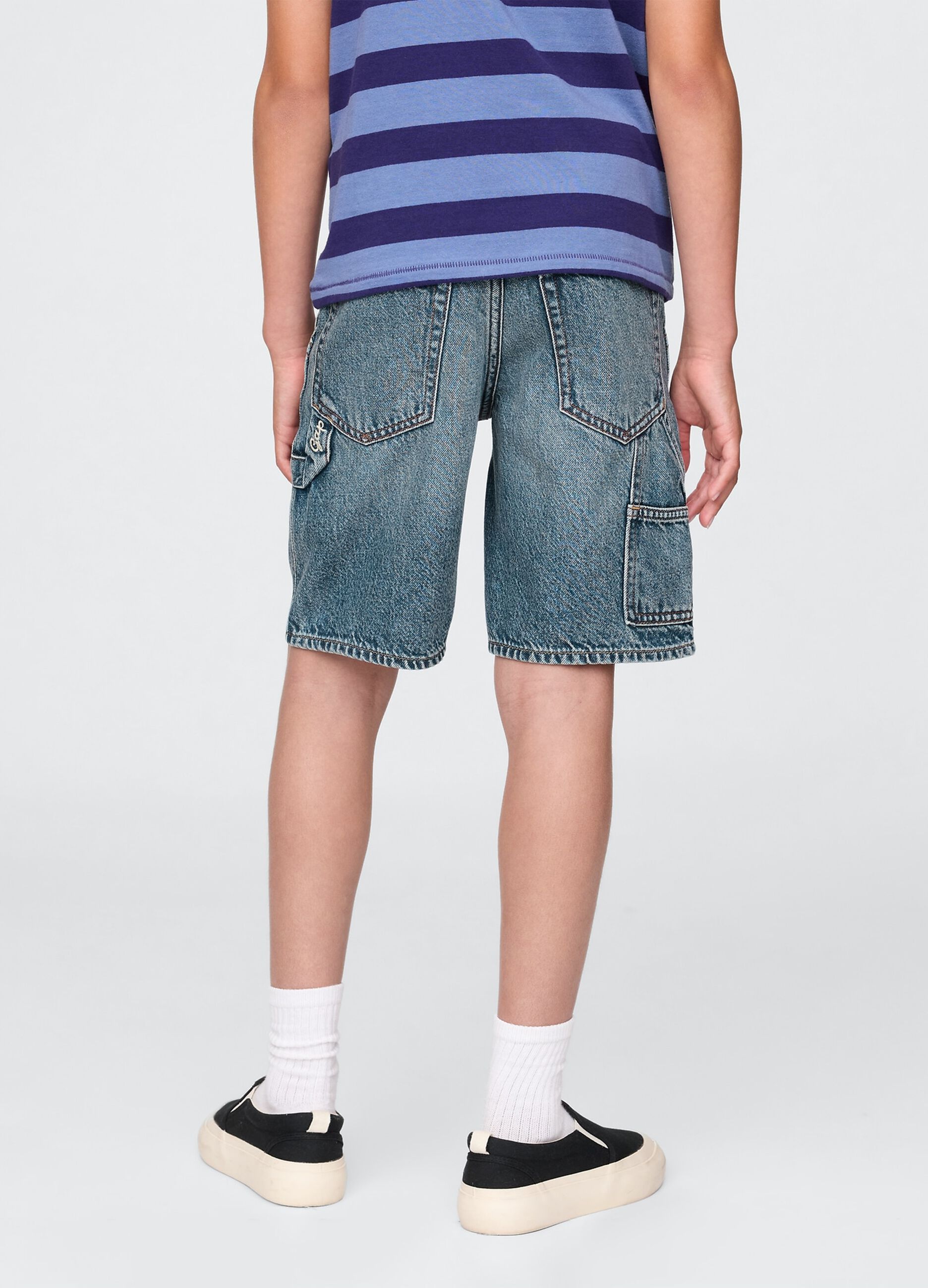 Washed Denim Bermuda Shorts with Pockets