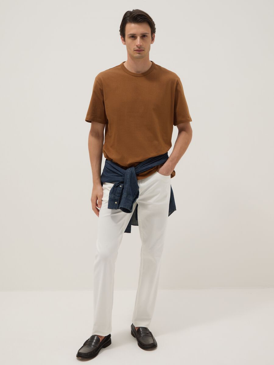Relaxed fit brown cotton crew neck t-shirt_1