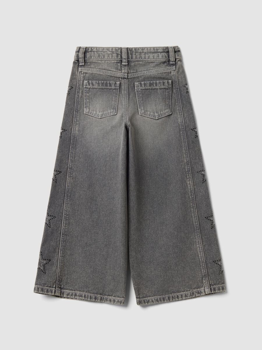 Jeans grigi wide leg in puro cotone con stelle per bambina_1