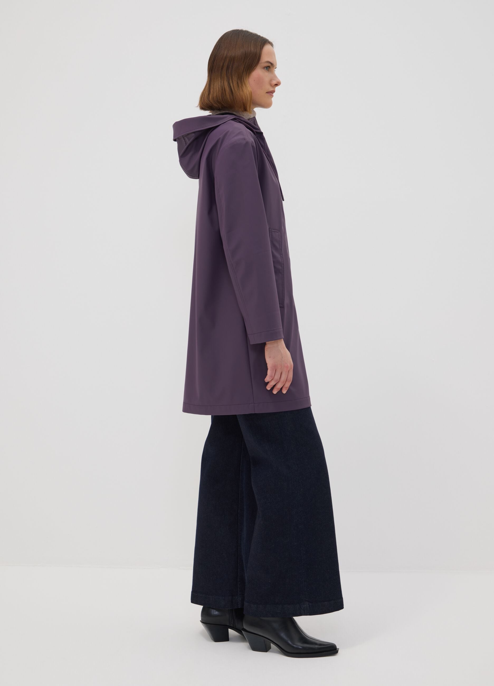 Long purple hooded zip jacket