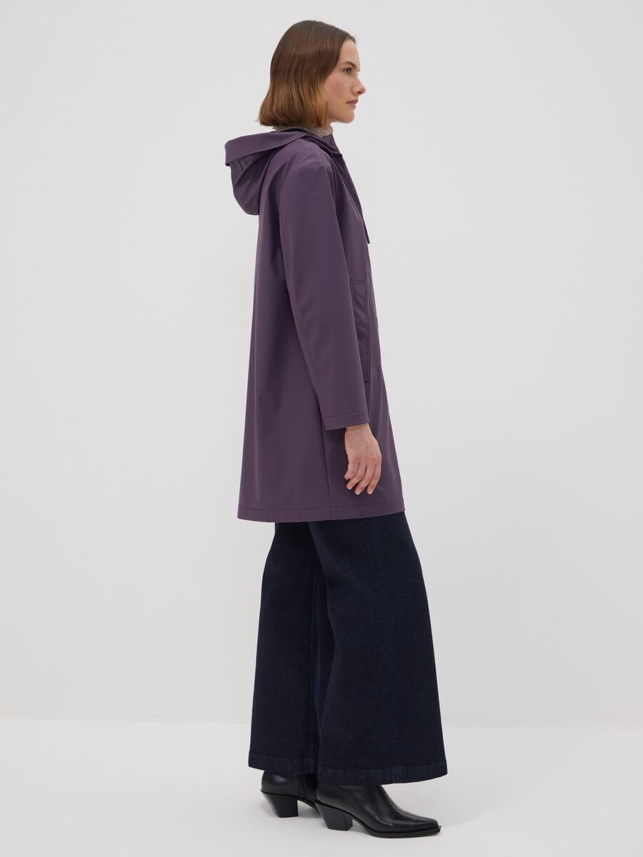 Giacca lunga viola con cappuccio e zip_0