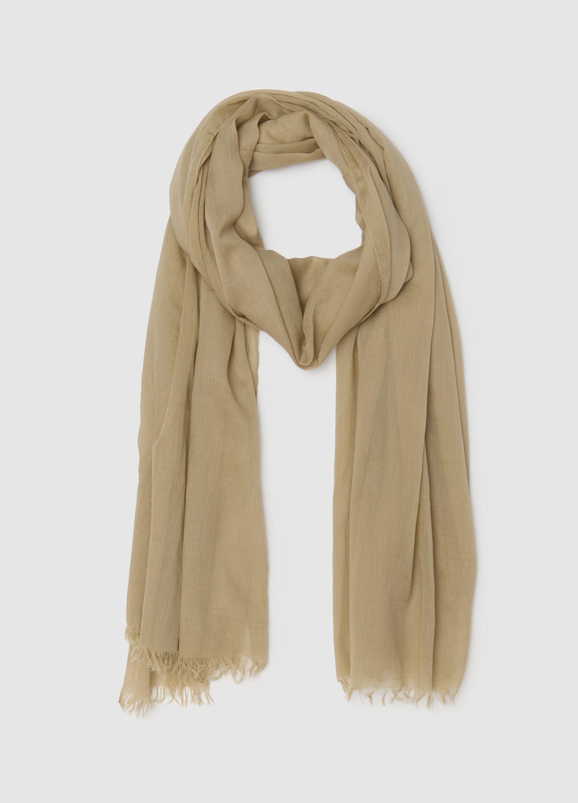 Men's scarf in pure beige cotton with fringes