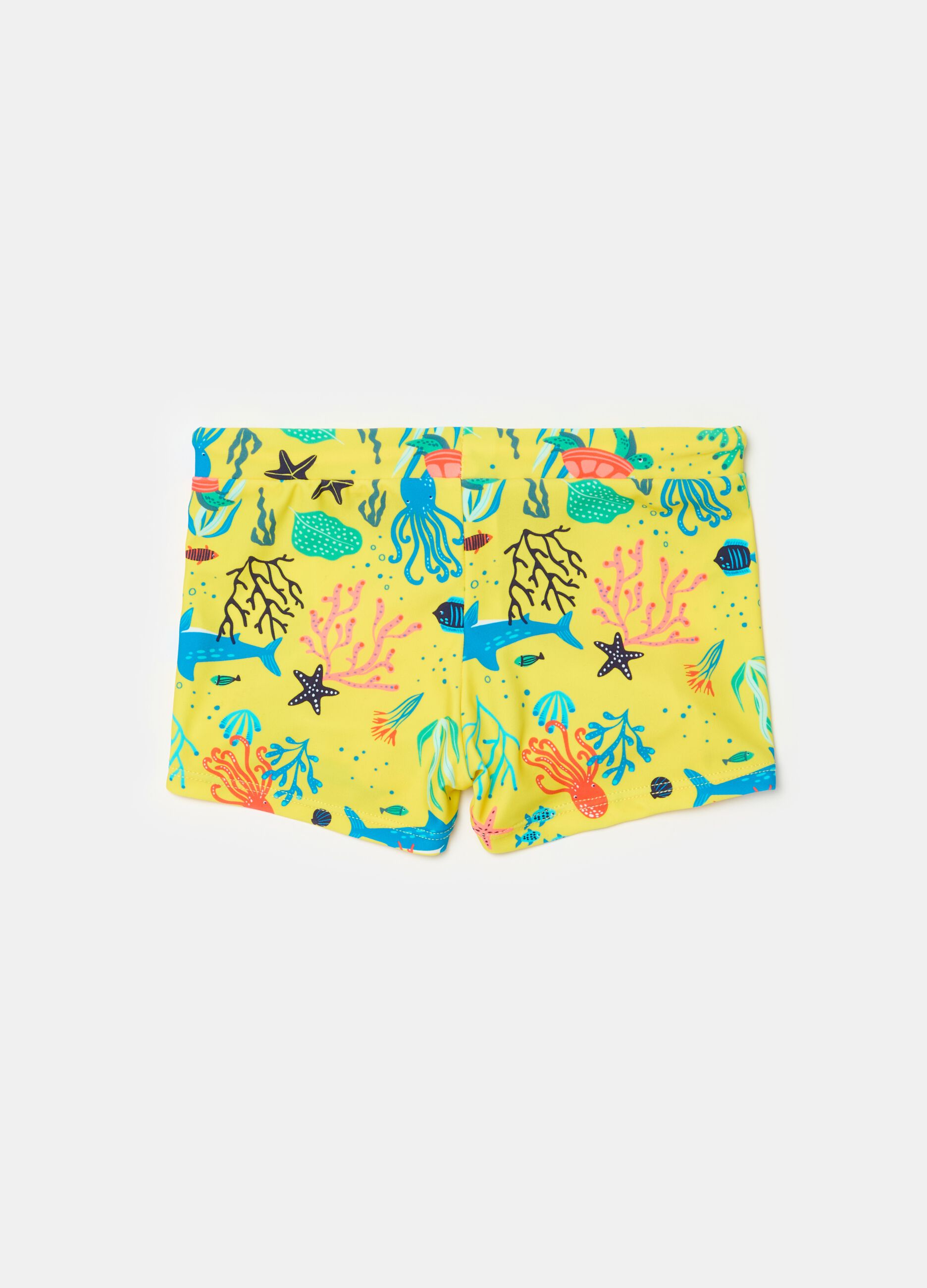 Swimming trunks with print and drawstring