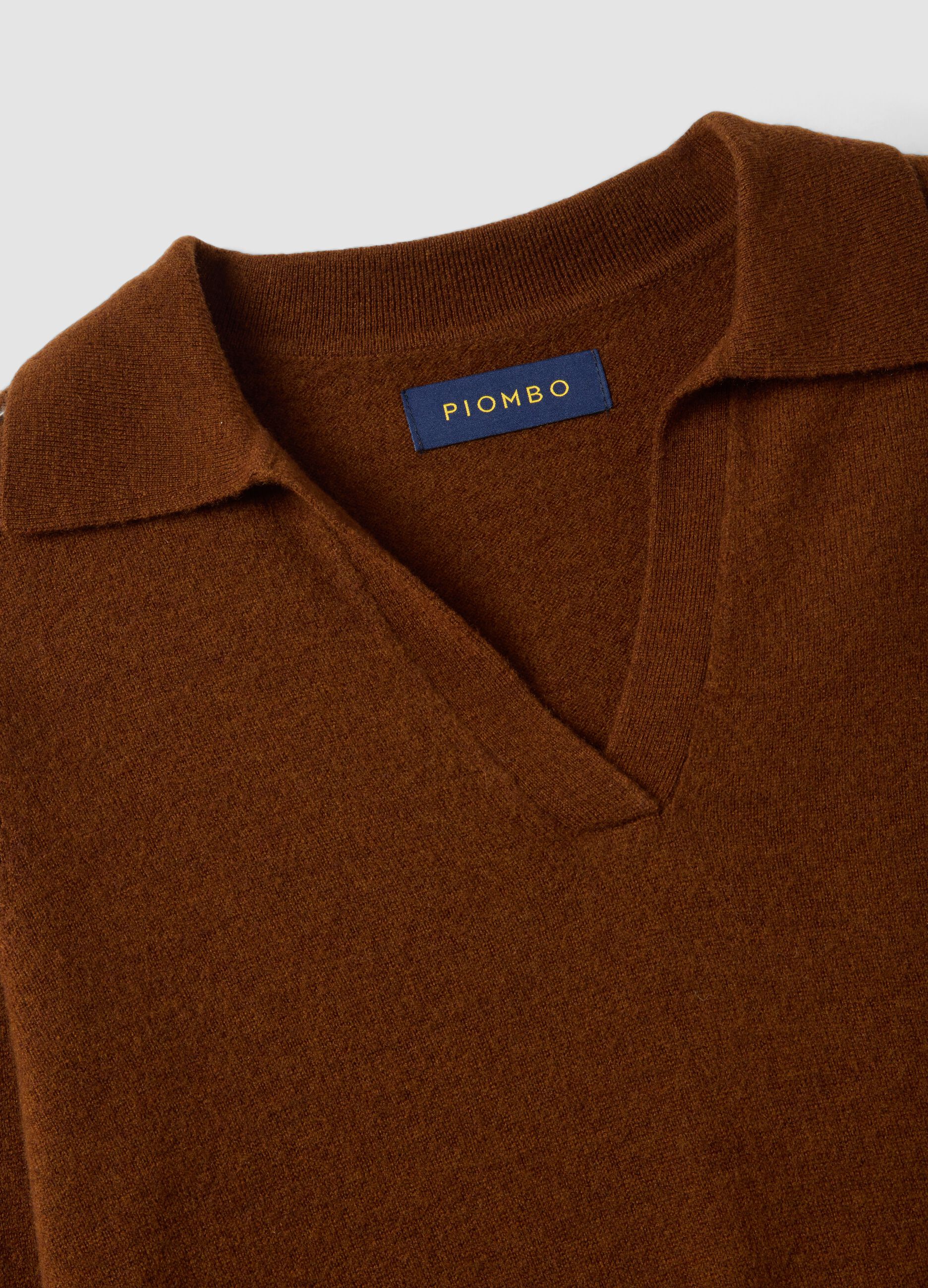 Brown pure wool polo-collar jumper