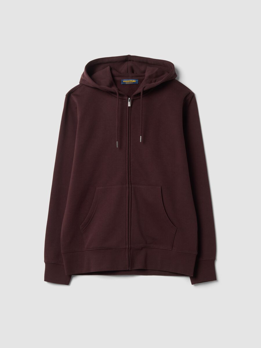 Felpa marrone in misto cotone con cappuccio e girocollo_0