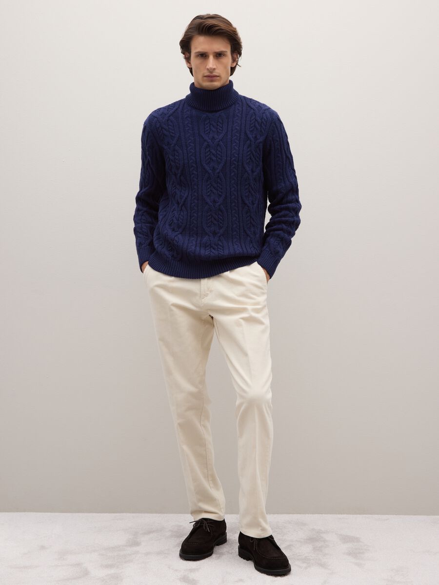 Blue regular fit turtleneck with jacquard pattern_1