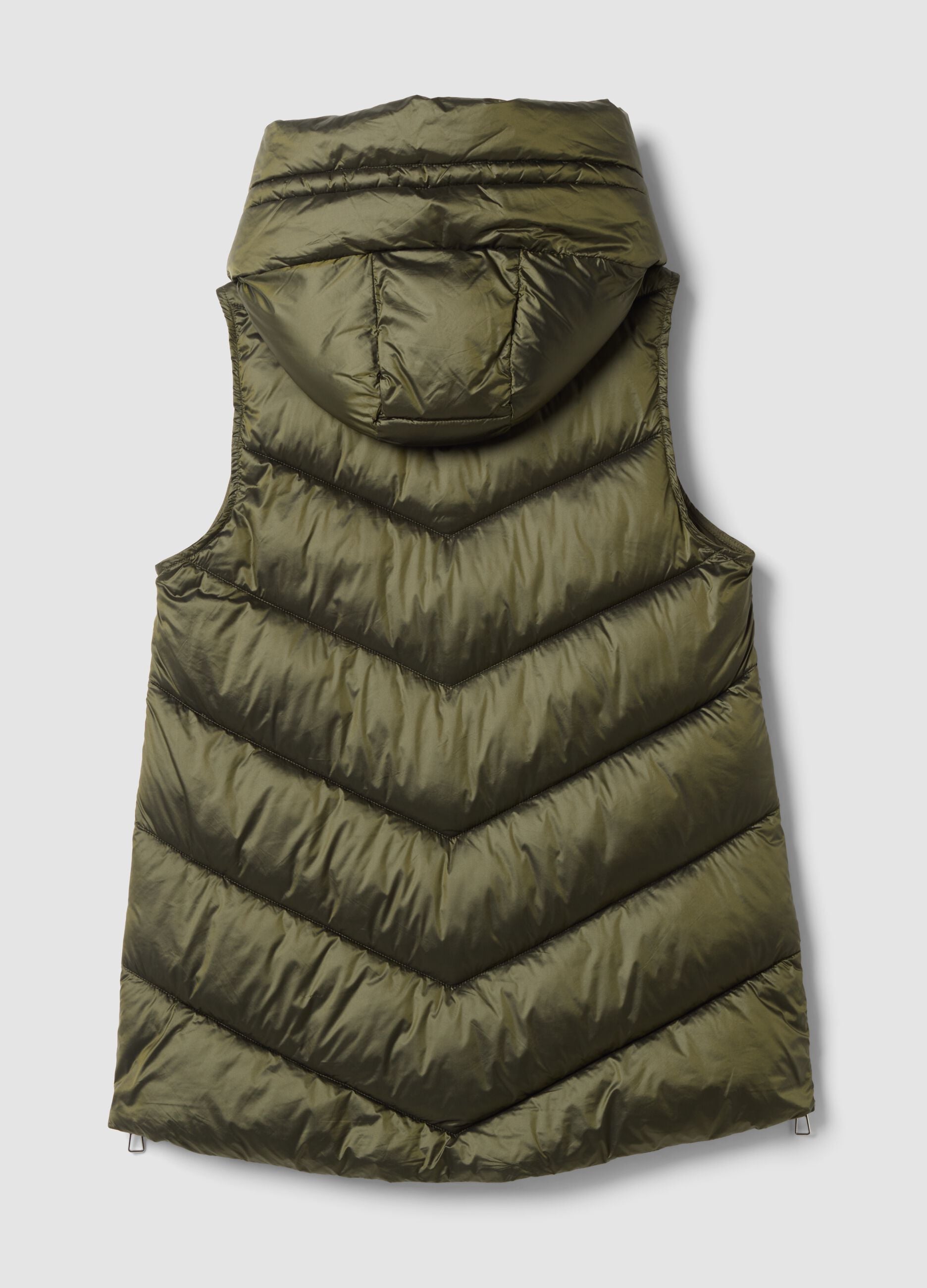Military green padded gilet, regular fit, with hood