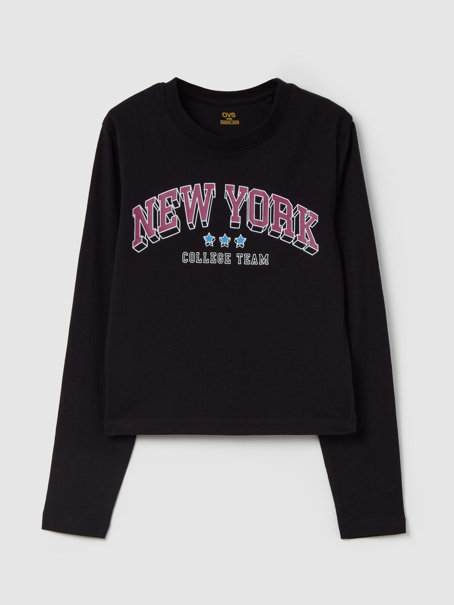 T-shirt crop a maniche lunghe con stampa_3