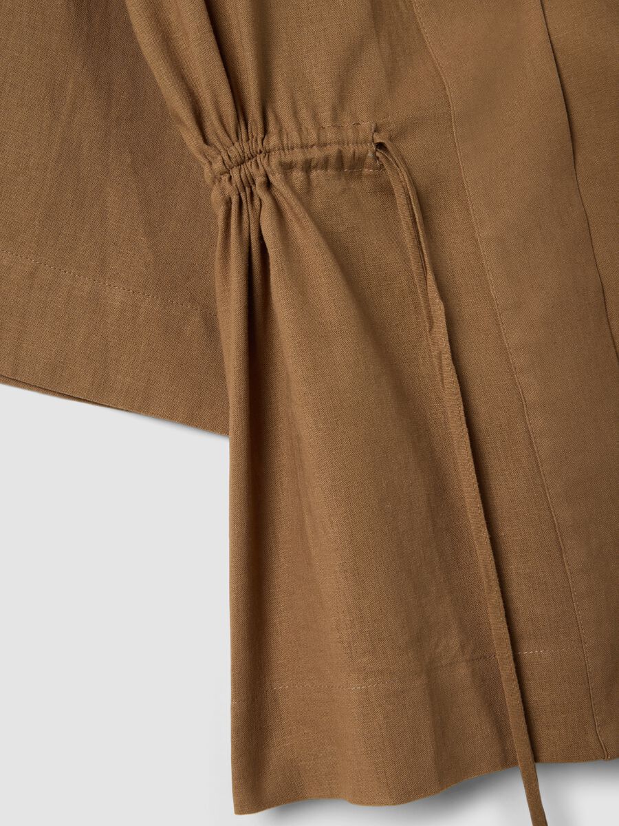 Brown linen blend regular fit blazer with ties_5