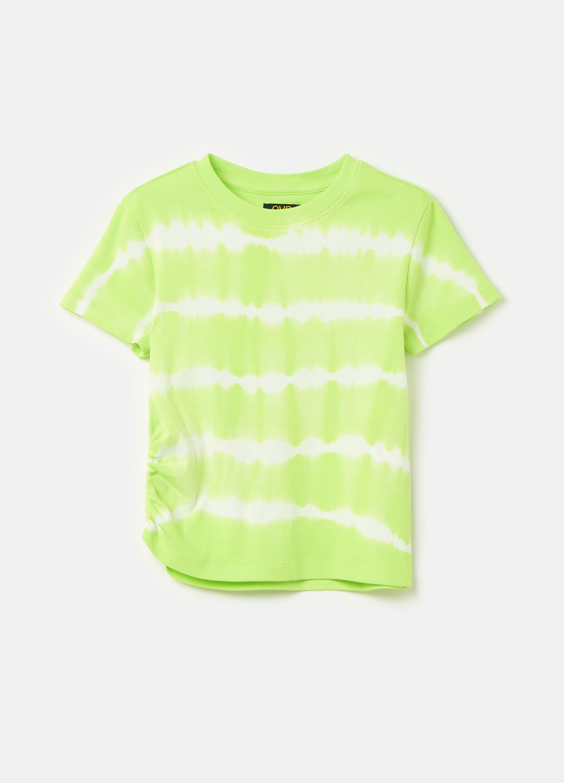Ribbed T-shirt with tie-dye pattern