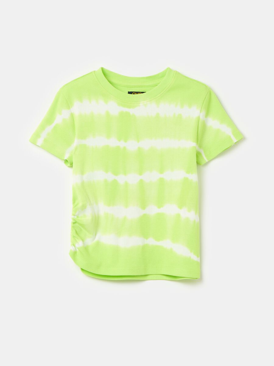 Ribbed T-shirt with tie-dye pattern_0