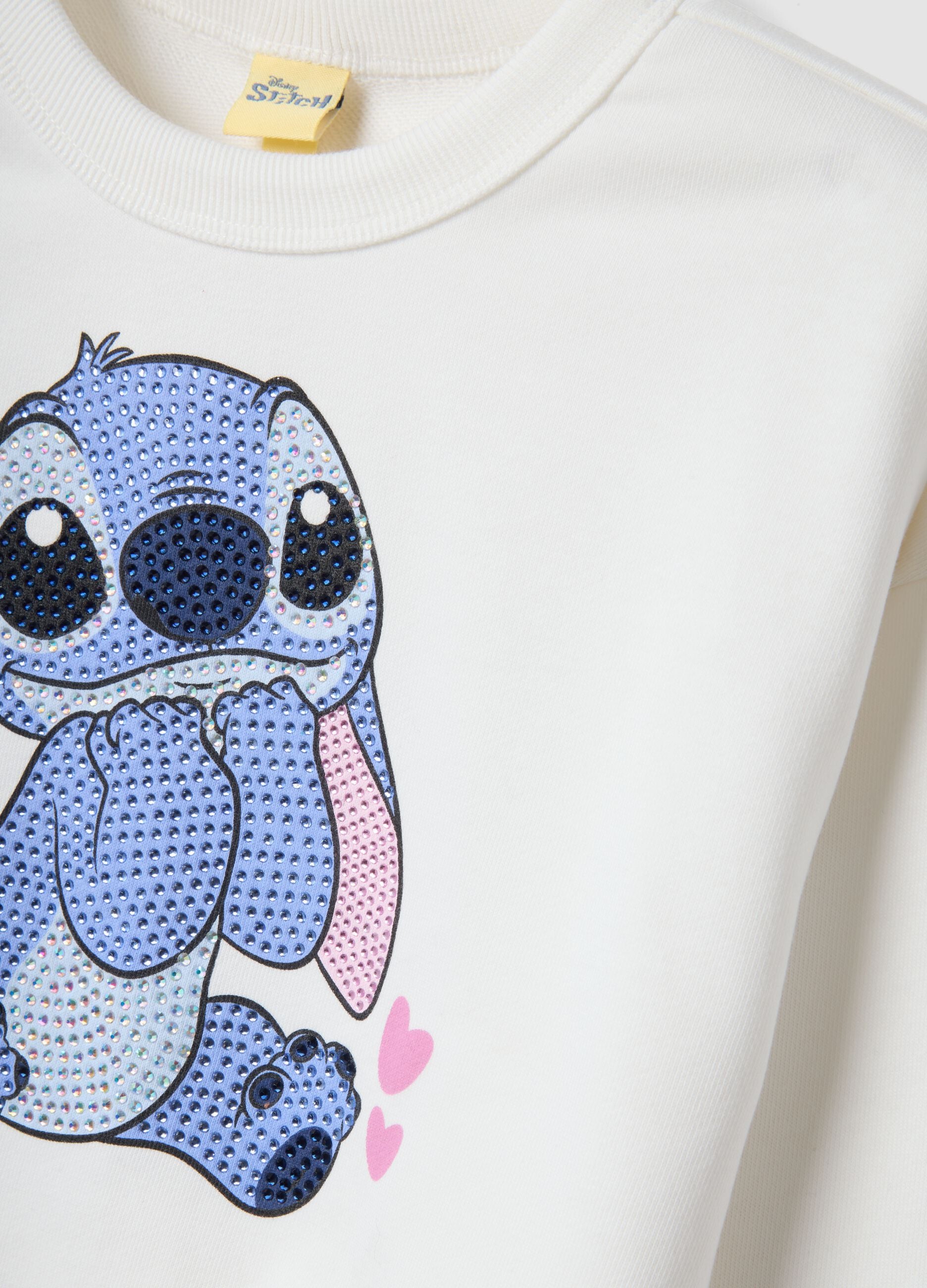 White and pink cotton-blend jogger set with Lilo & Stitch print for girls