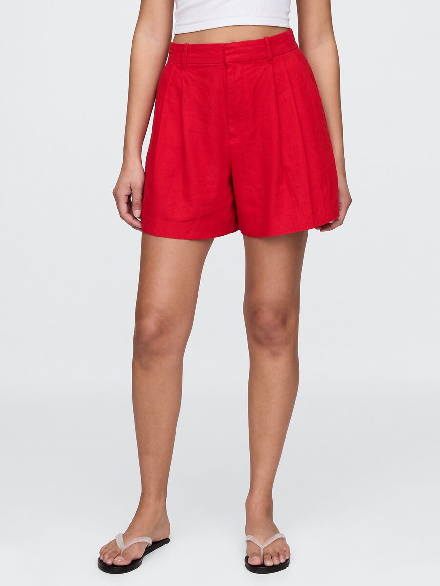 Red Gap Shorts in Linen and Viscose_1