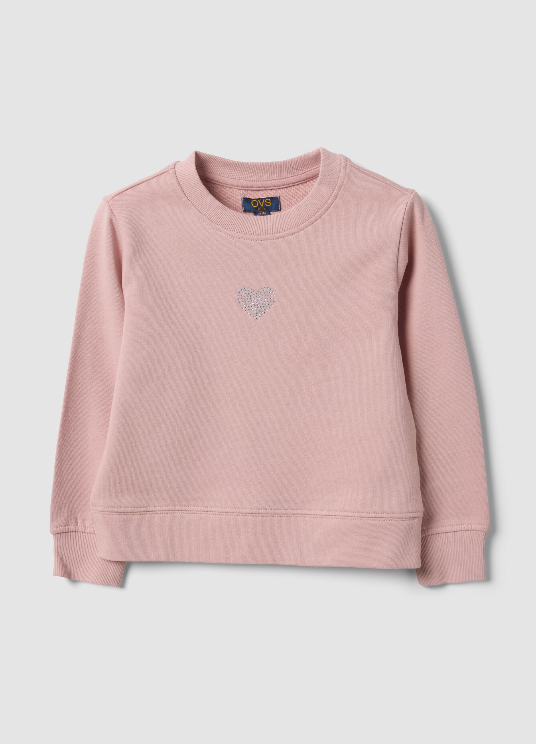 Pink pure cotton crew-neck sweatshirt with heart for girls