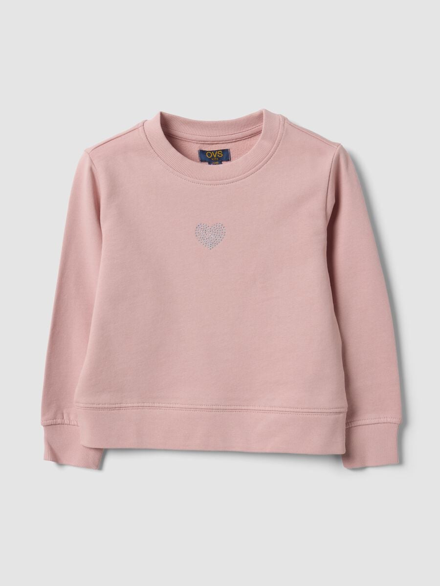 Felpa rosa in puro cotone con girocollo e cuore per bambina_0