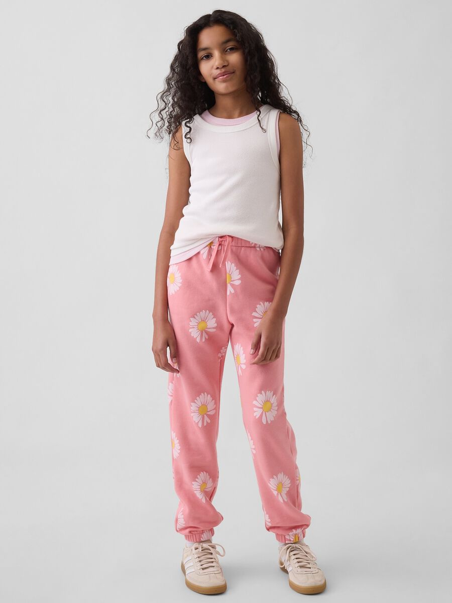Cotton-blend floral print jogger trousers_0