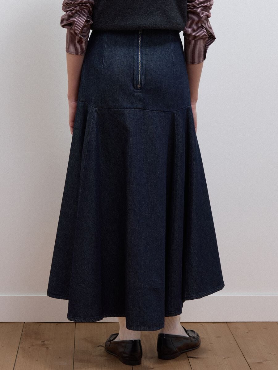 Gonna midi in denim di puro cotone_3