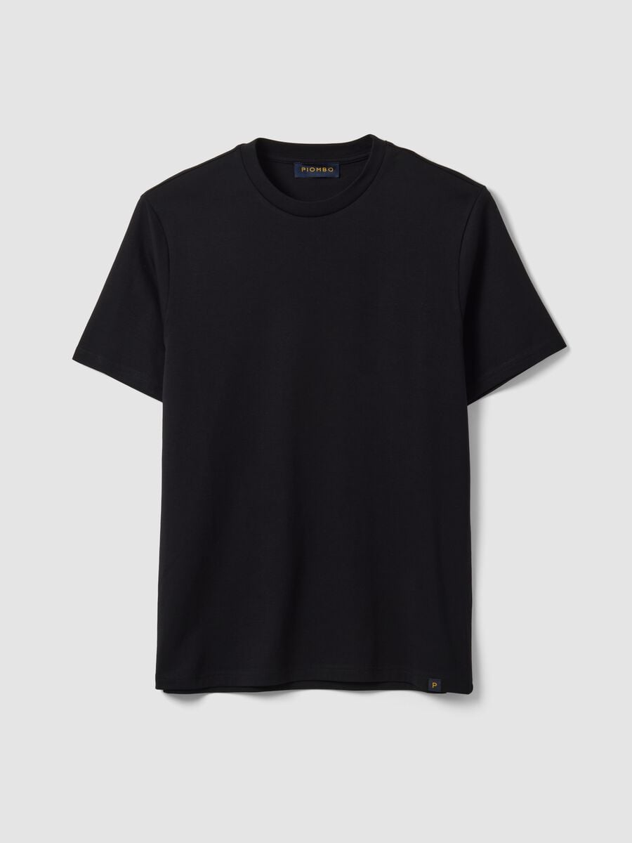 T-shirt nera in puro cotone a girocollo regular fit_0